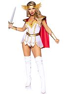 Antikk romersk kvinnelig kriger, kostyme-body, strass, kappe